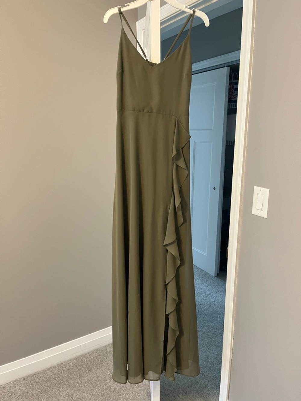 Birdy Grey Moss Green Ruffle-Trim Slip Maxi Dress Theresa Style